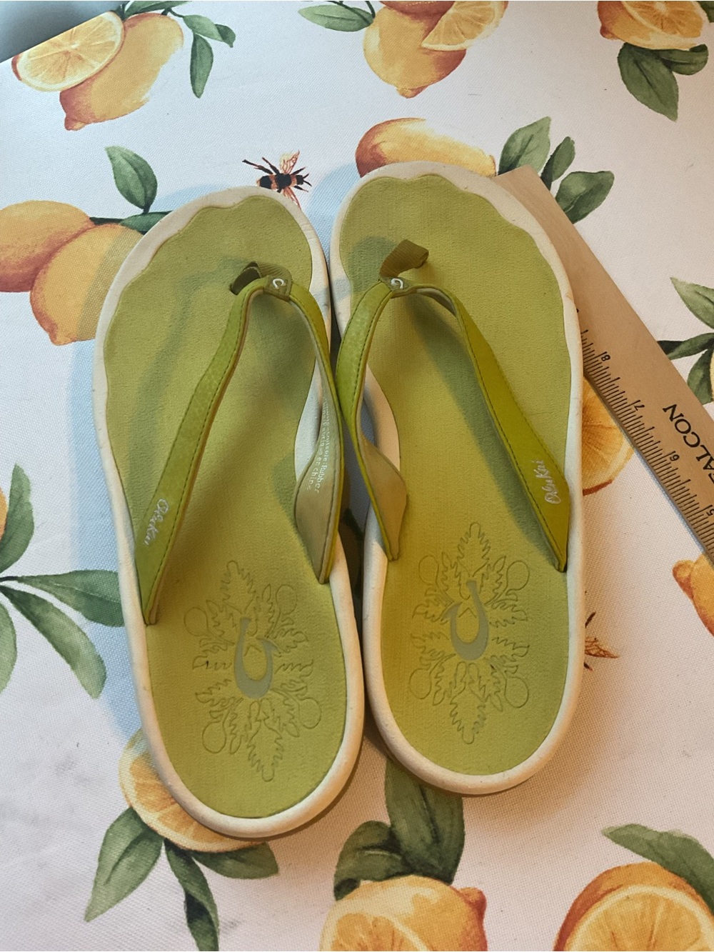 OluKai Lime Green Women's Flip Flops with Cream Trim